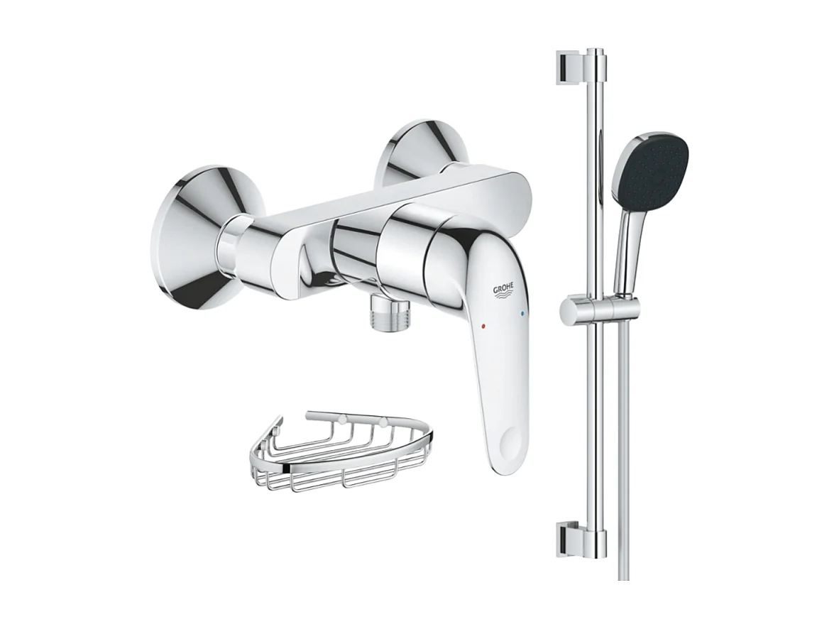 Pack douche mécanique Swift 2023 avec ensemble de douhe Vitalio Comfort 110 et panier porte-savon