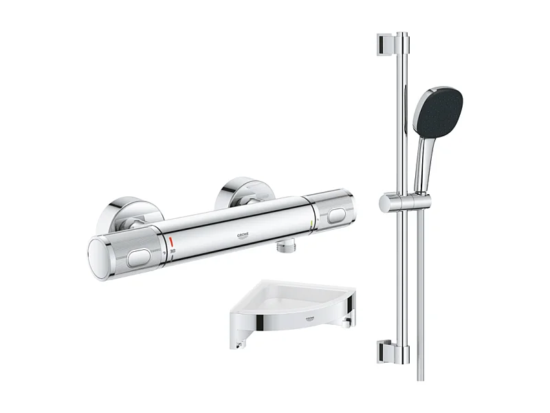 Mitigeur douche thermostatique GROHE Precision Feel + Ensemble de douche 2 jets avec barre + Tablette d'angle