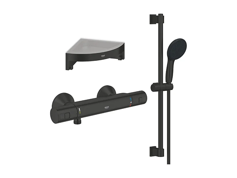 Mitigeur douche thermostatique GROHE Precision Start + Ensemble de douche avec barre 2 jets + Tablette de douche d'angle