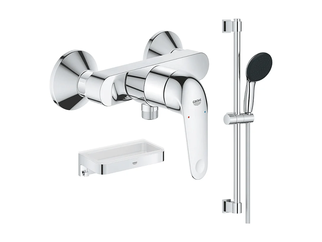 Mitigeur douche mécanique GROHE Swift 2023 + Ensemble de douche 2 jets avec barre + Panier douche