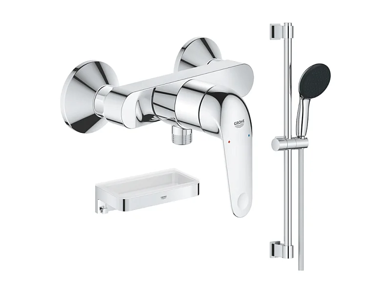 Mitigeur douche mécanique GROHE Swift 2023 + Ensemble de douche 2 jets avec barre + Panier douche