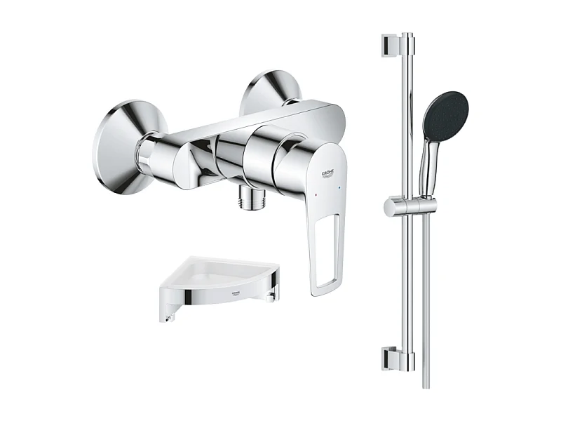 Pack mitigeur douche mécanique GROHE StartLoop + Ensemble de douche Start 2 jets avec barre + Tablette de douche d'angle