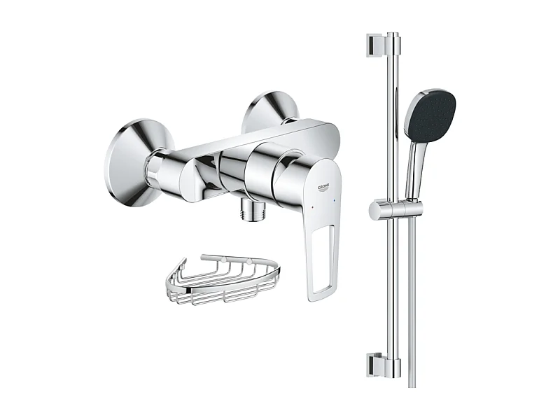 Pack mitigeur douche mécanique GROHE StartLoop + Ensemble  de douche 2 jets avec barre + Panier porte-savon