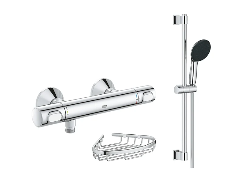Mitigeur douche thermostatique GROHE Precision Flow + Ensemble de douche 2 jets avec barre + Porte-savon