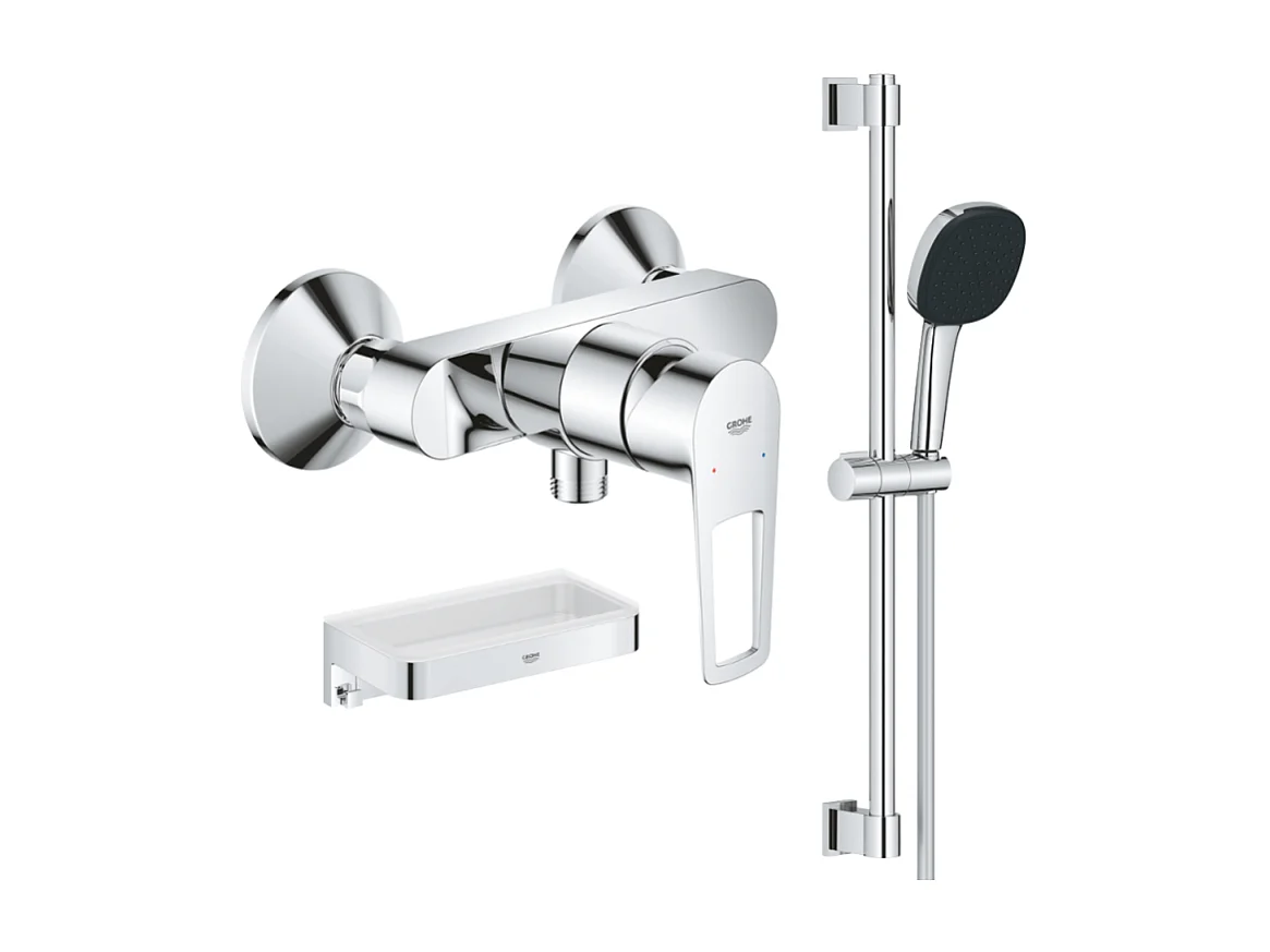 Pack mitigeur douche mécanique GROHE StartLoop + Ensemble de douche 2 jets avec barre + Panier douche
