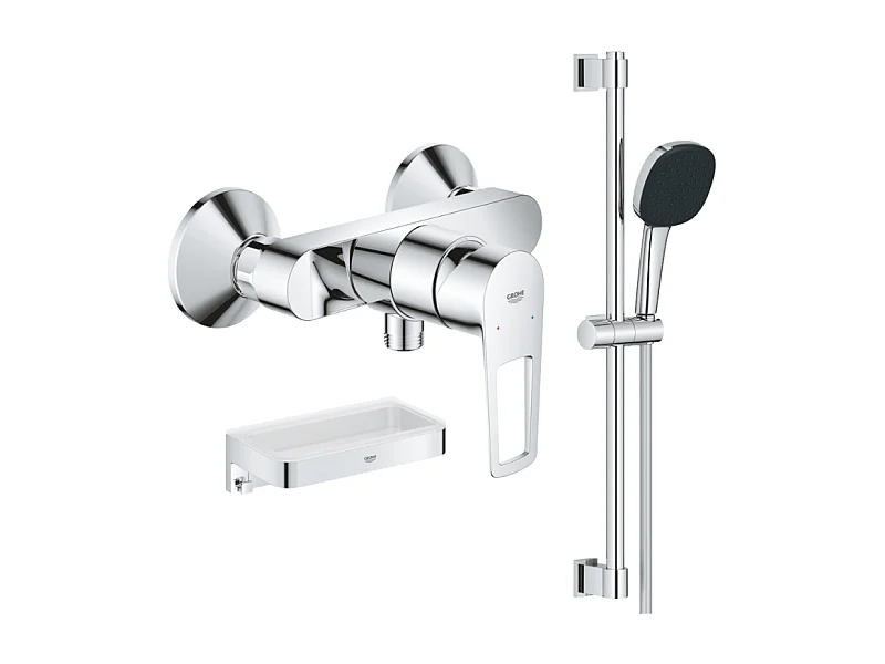 Pack mitigeur douche mécanique GROHE StartLoop + Ensemble de douche 2 jets avec barre + Panier douche