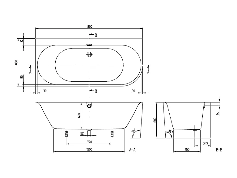 Baignoire murale semi-îlot d'angle VILLEROY & BOCH Oberon 2.1 blanc mat version gauche