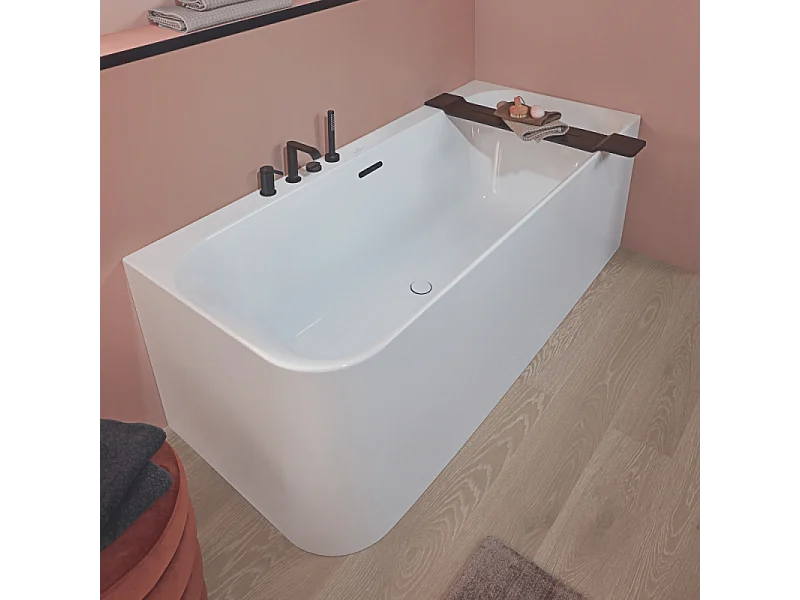 Baignoire semi-îlot d'angle VILLEROY & BOCH Loop & Friends version droite avec bonde et trop-plein blanc