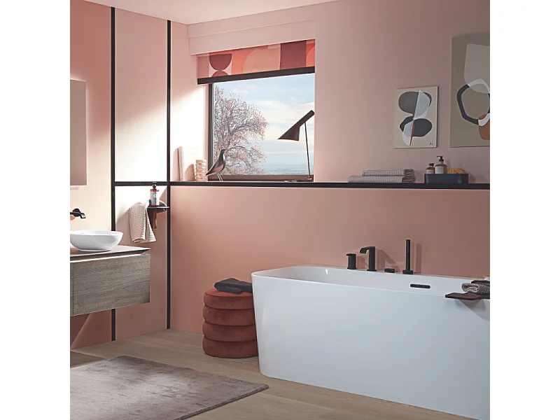 Baignoire semi-îlot d'angle VILLEROY & BOCH Loop & Friends version gauche avec bonde et trop-plein blanc