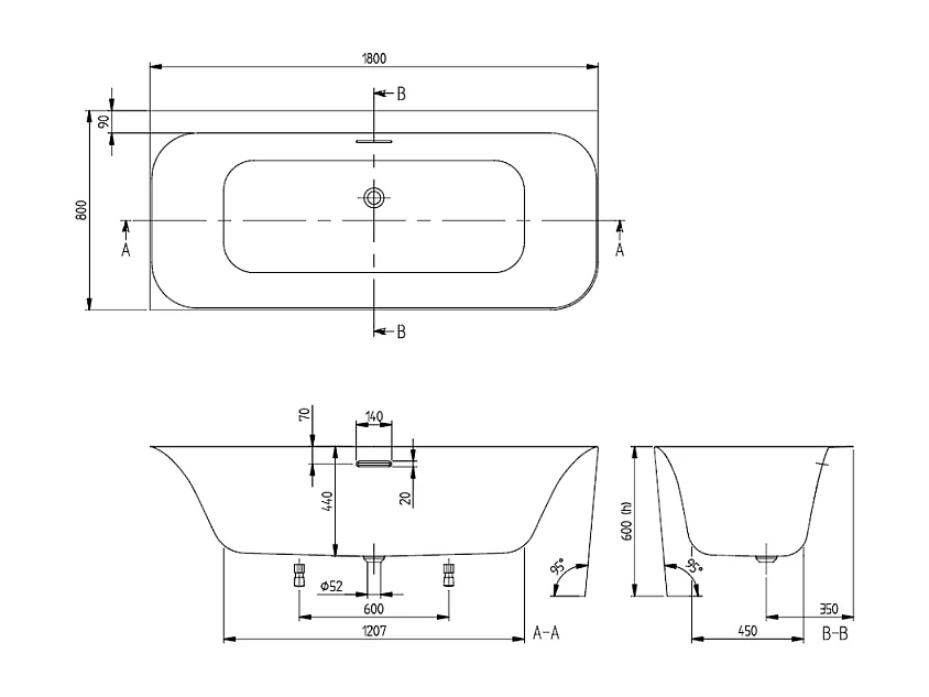 Baignoire semi-îlot d'angle VILLEROY & BOCH Loop & Friends version gauche avec bonde blanche et trop-plein chromé