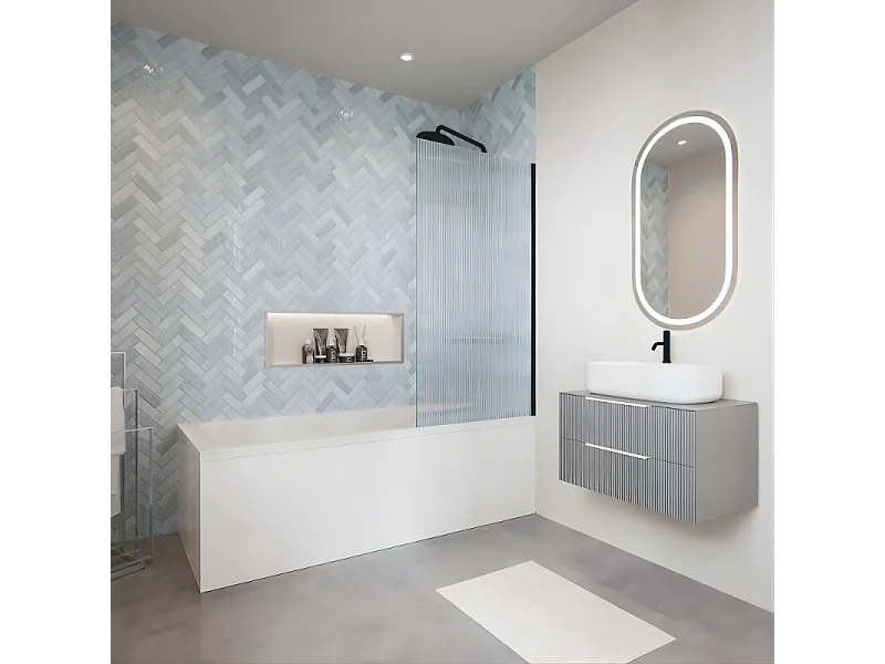 Baignoire droite VILLEROY & BOCH O.Novo 180 x 80 cm Blanc + Pare bain droite AURYS Raywall noir mat