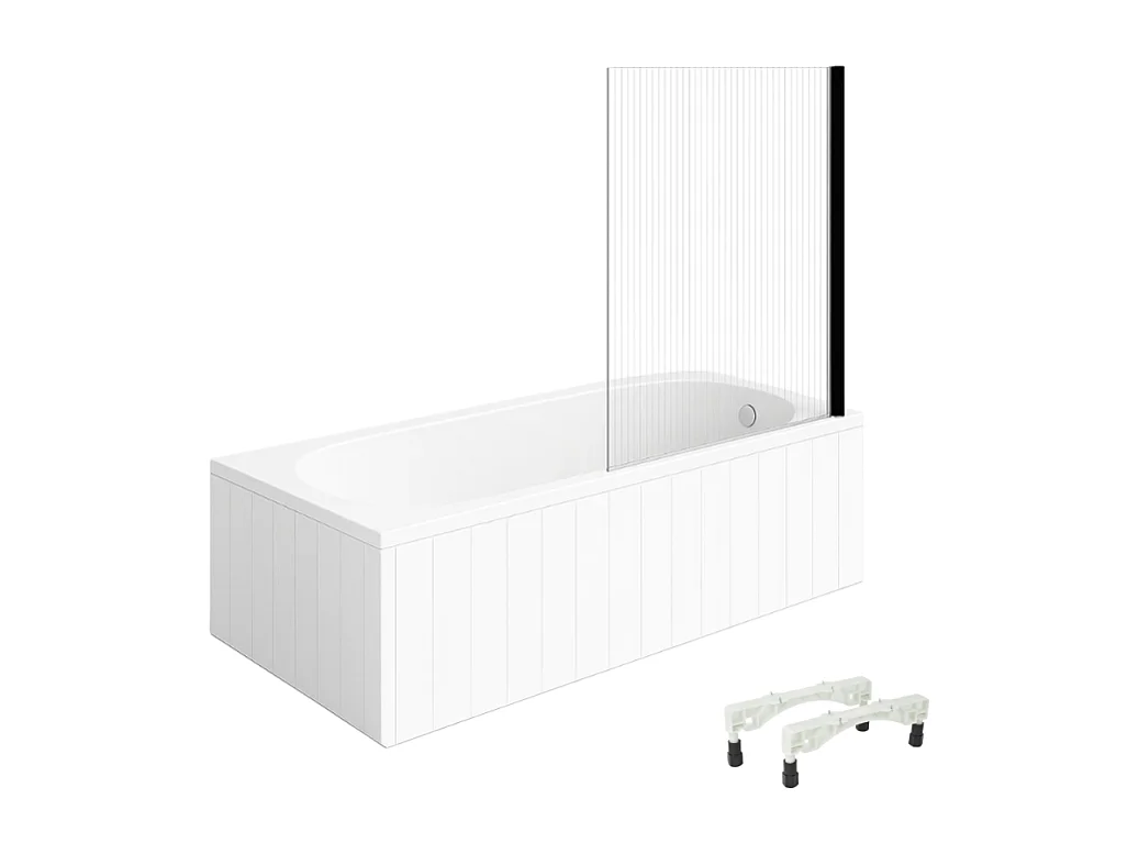 Baignoire droite avec pieds 170 x 75 cm VILLEROY & BOCH O.Novo Blanc + Pare bain droite AURYS Raywall noir mat