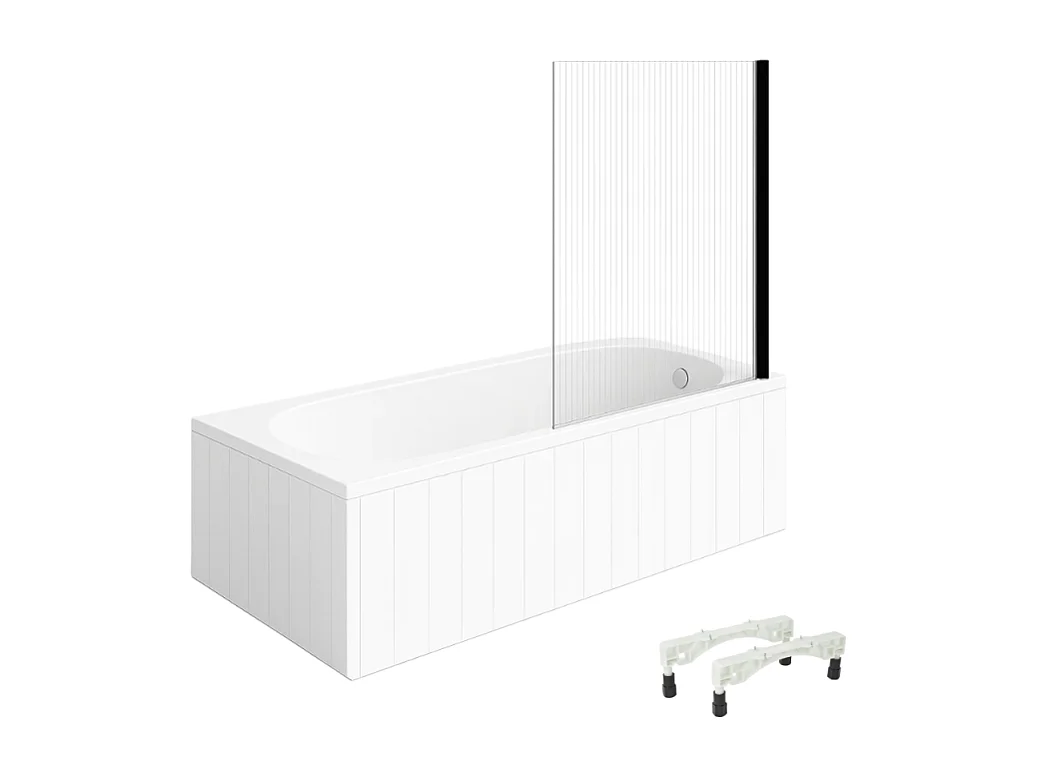 Baignoire droite avec pieds 170 x 75 cm VILLEROY & BOCH O.Novo Blanc + Pare bain droite AURYS Raywall noir mat