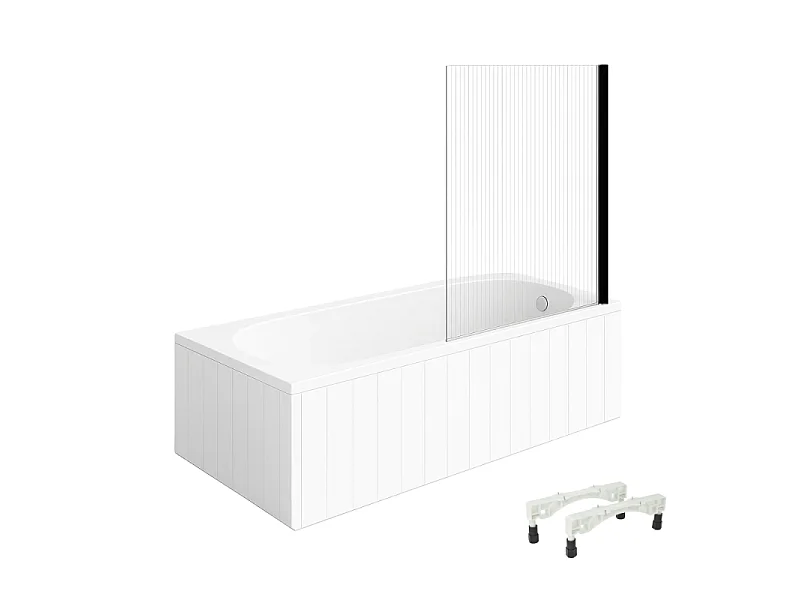 Baignoire droite avec pieds 170 x 75 cm VILLEROY & BOCH O.Novo Blanc + Pare bain droite AURYS Raywall noir mat