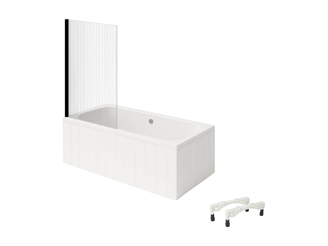 Baignoire droite avec pieds 180 x 80 cm VILLEROY & BOCH O.Novo Blanc + Pare Bain gauche AURYS Raywall noir mat