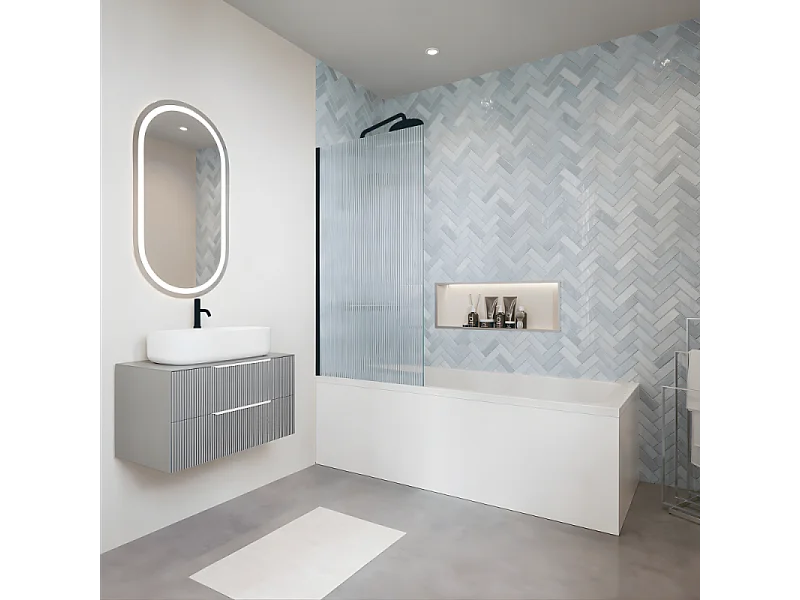 Baignoire droite VILLEROY & BOCH O.Novo 160 x 70 cm Blanc + Pare Bain gauche AURYS Raywall noir mat