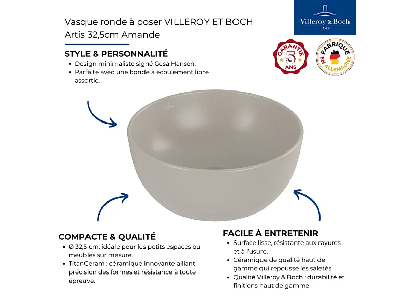Vasque ronde à poser VILLEROY ET BOCH Artis 32,5cm Amande