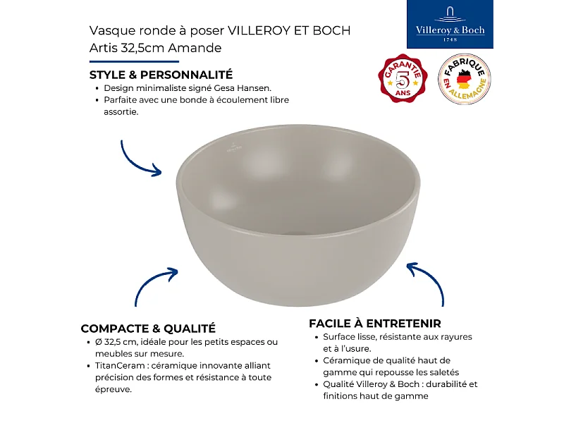 Vasque ronde à poser VILLEROY ET BOCH Artis 32,5cm Amande