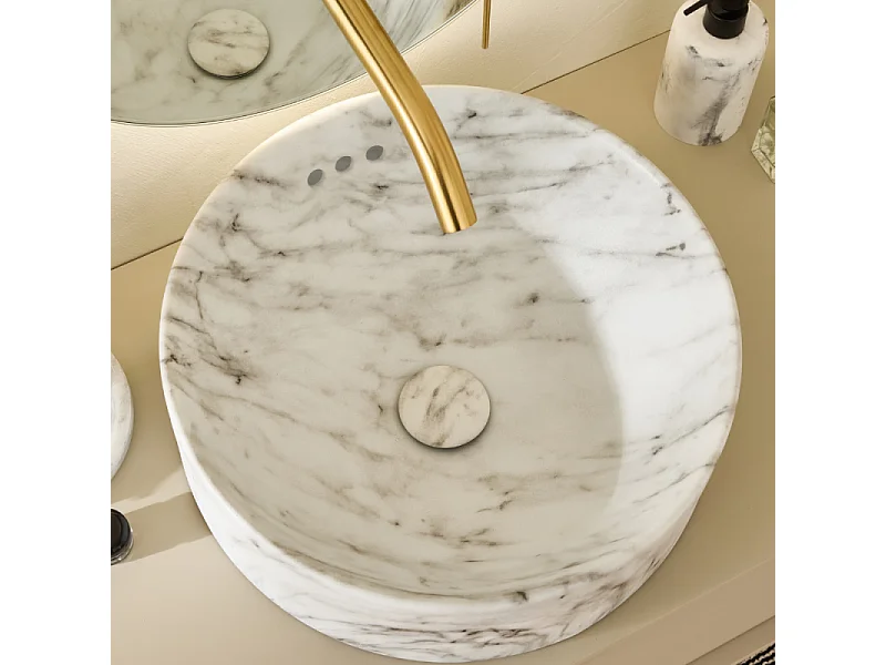 Vasque ronde à poser JACOB DELAFON Vox marbre blanc sculptural + bonde