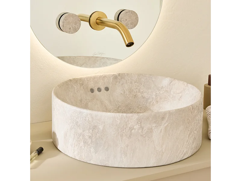 Vasque ronde à poser JACOB DELAFON Vox marbre travertin sable + bonde