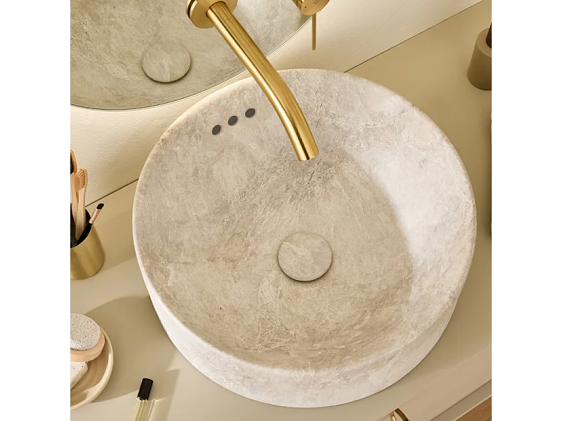 Vasque ronde à poser JACOB DELAFON Vox marbre travertin sable + bonde