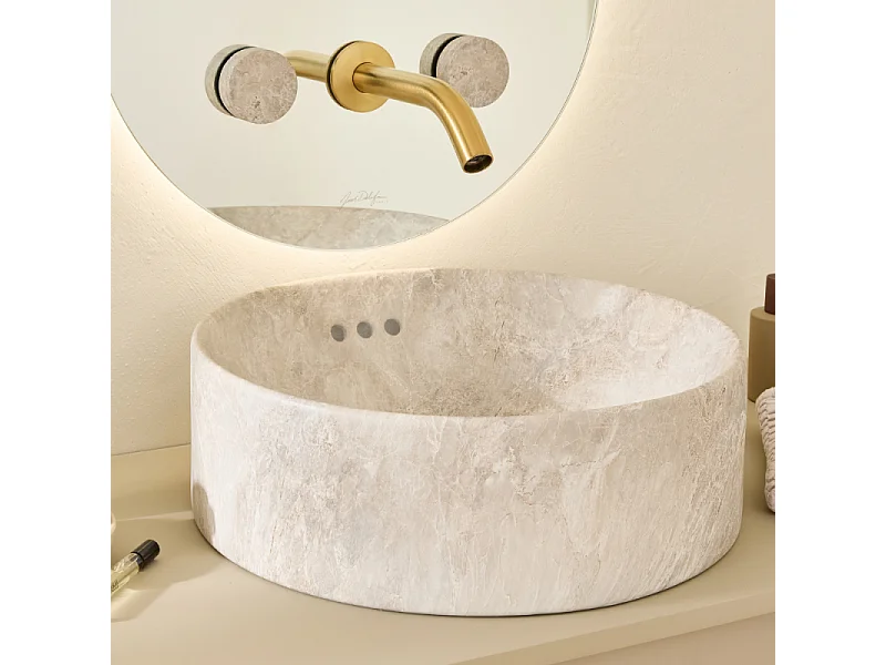 Vasque ronde à poser JACOB DELAFON Vox marbre travertin sable + bonde