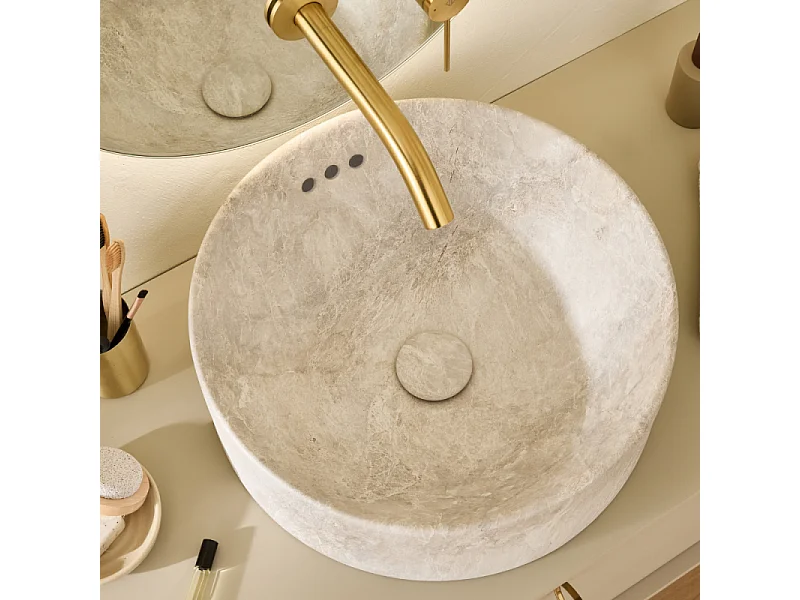 Vasque ronde à poser JACOB DELAFON Vox marbre travertin sable + bonde