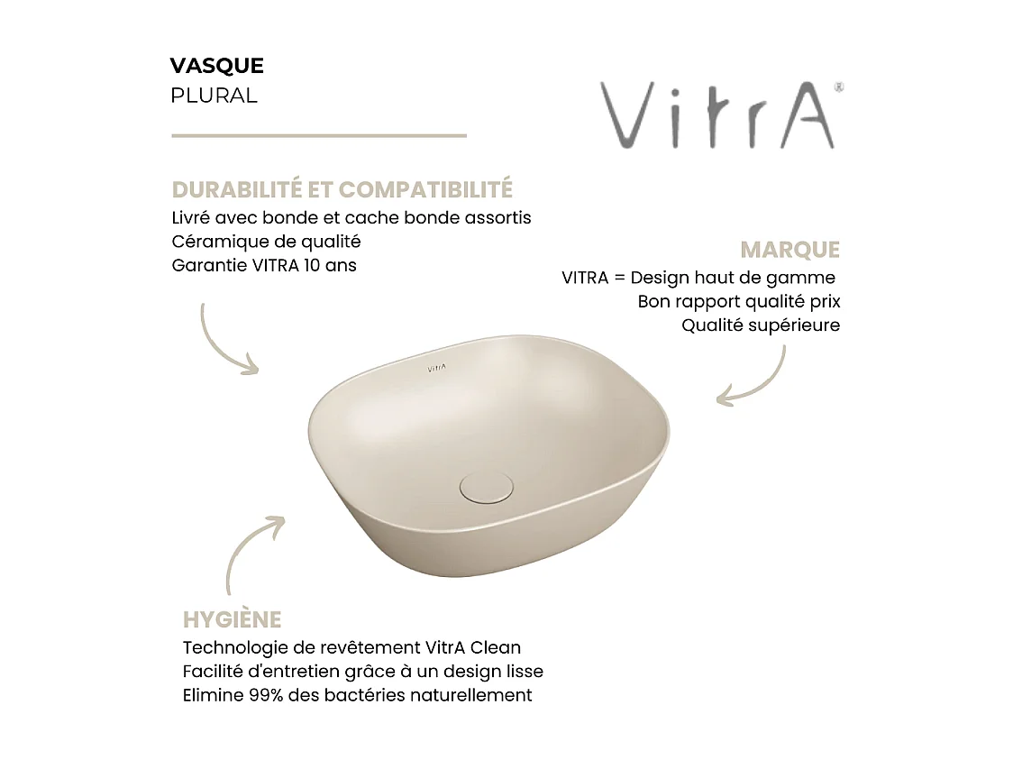 Vasque à poser rectangulaire VITRA Plural sable