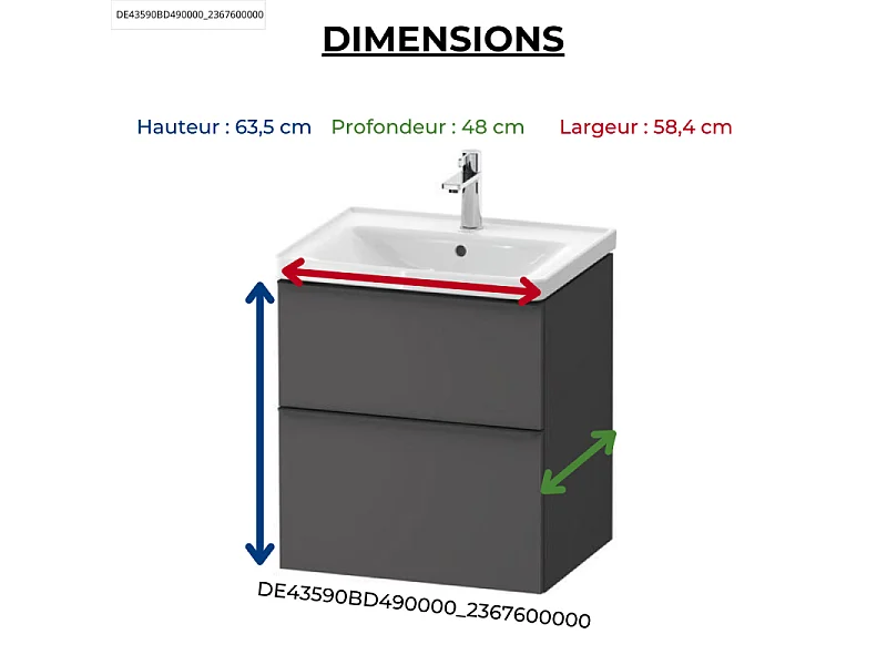 Meuble vasque 58 cm DURAVIT D-Neo Gris mat
