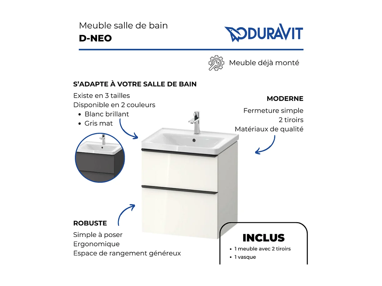 Meuble vasque 58 cm DURAVIT D-Neo Blanc brillant