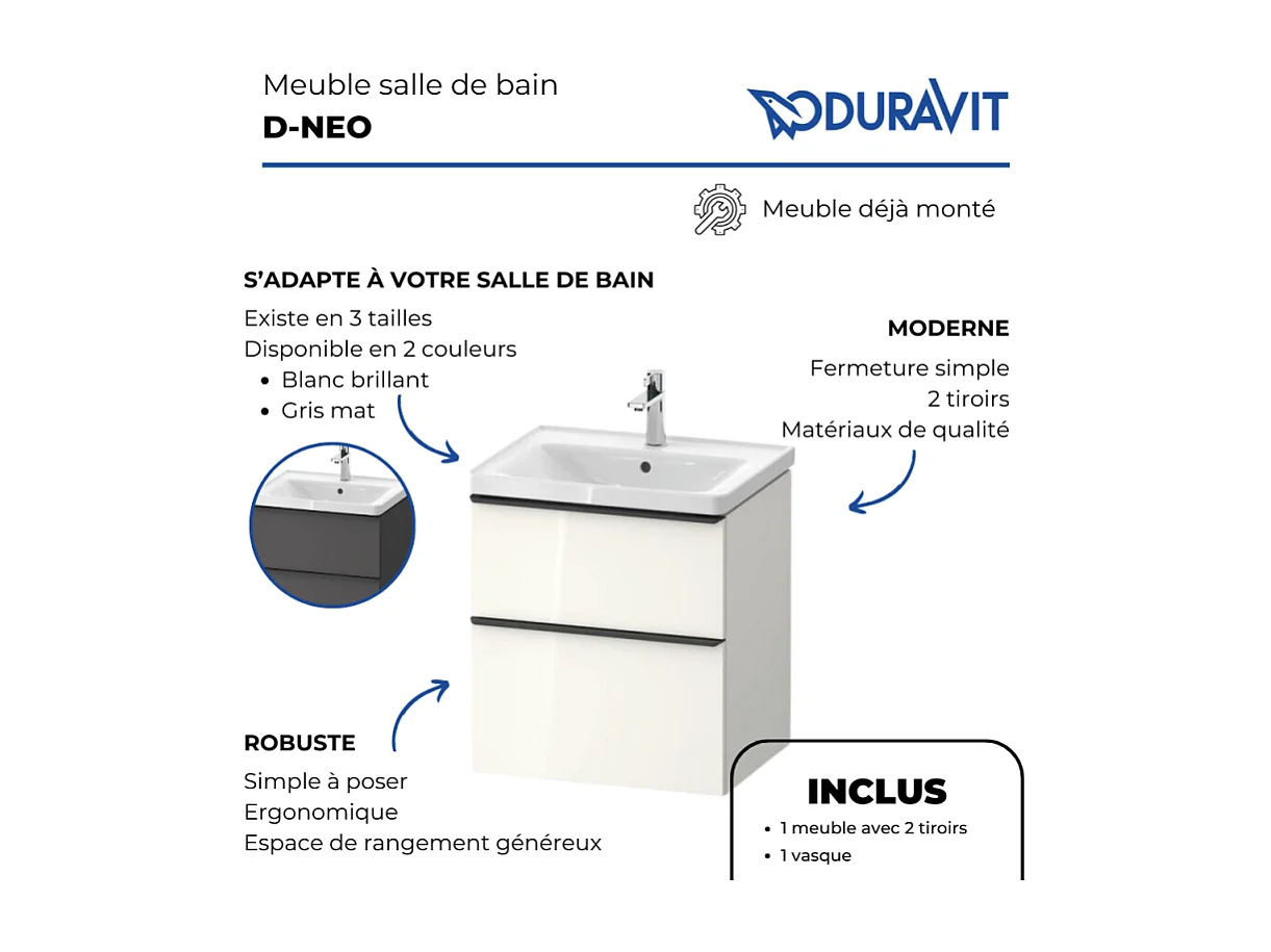 Meuble vasque 98 cm DURAVIT D-Neo Blanc brillant
