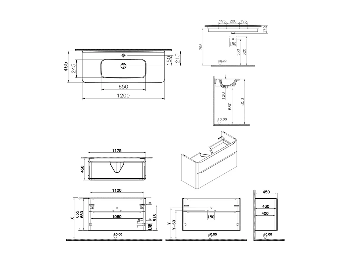 Meuble vasque supendu VITRA Sento Round 120cm Terracotta mat