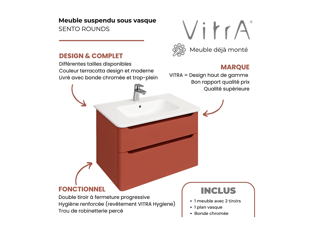 Meuble vasque supendu VitrA Sento Round 120cm Terracotta mat