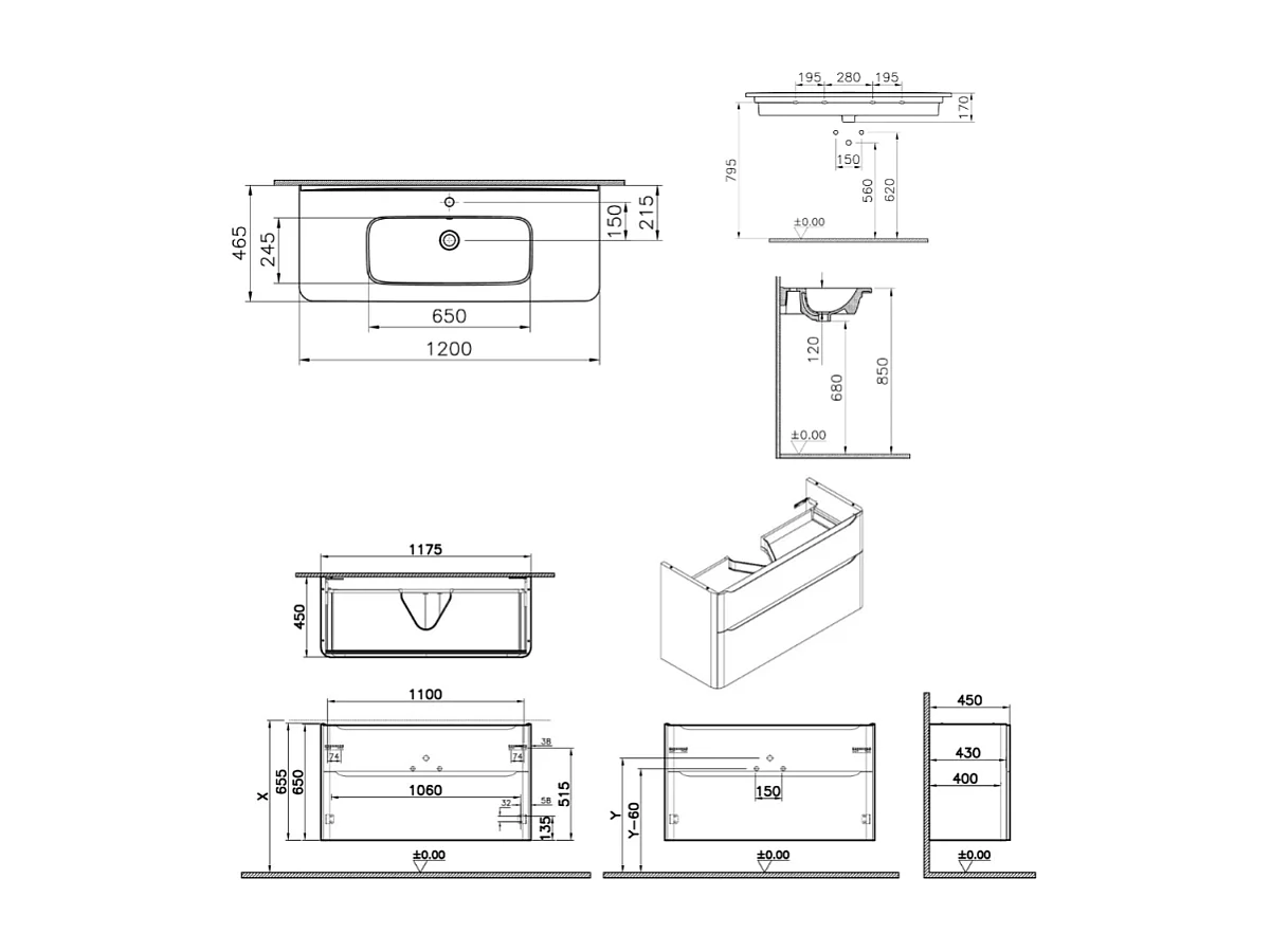 Meuble vasque supendu VITRA Sento Round 120cm Vert mat