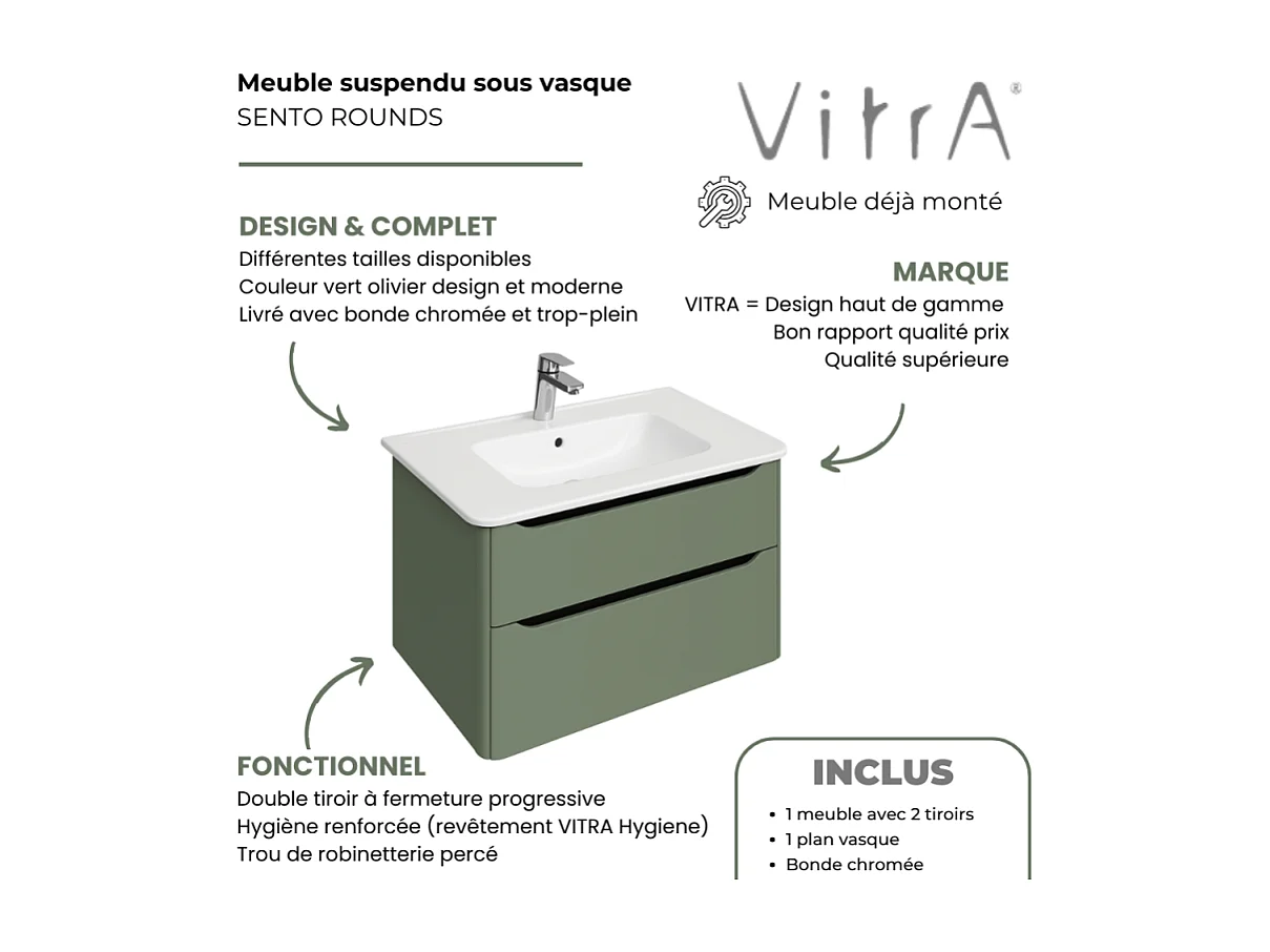 Meuble vasque supendu VITRA Sento Round 120cm Vert mat