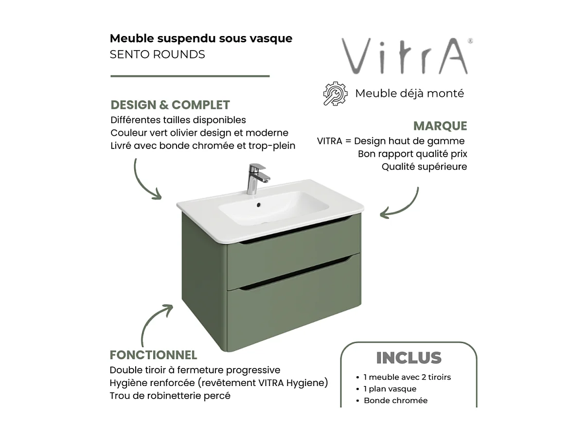 Meuble vasque supendu VitrA Sento Round 120cm Vert mat