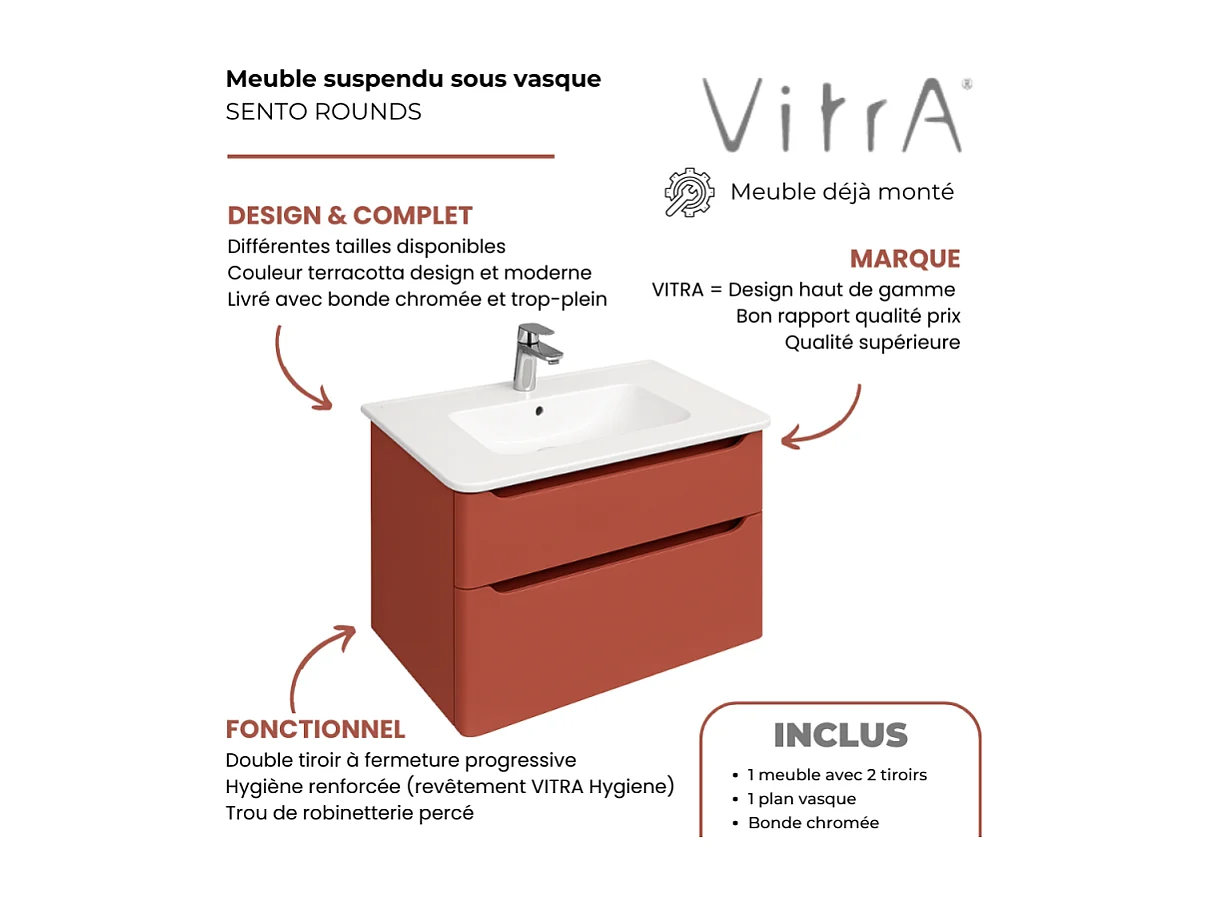 Meuble vasque supendu VITRA Sento Round 80cm Terracotta mat