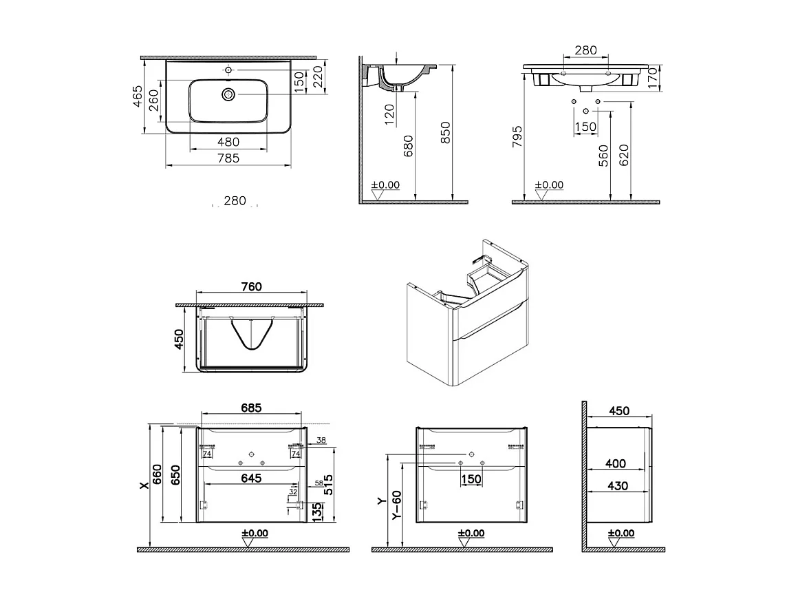 meuble vasque supendu VitrA Sento Round 80cm Vert mat