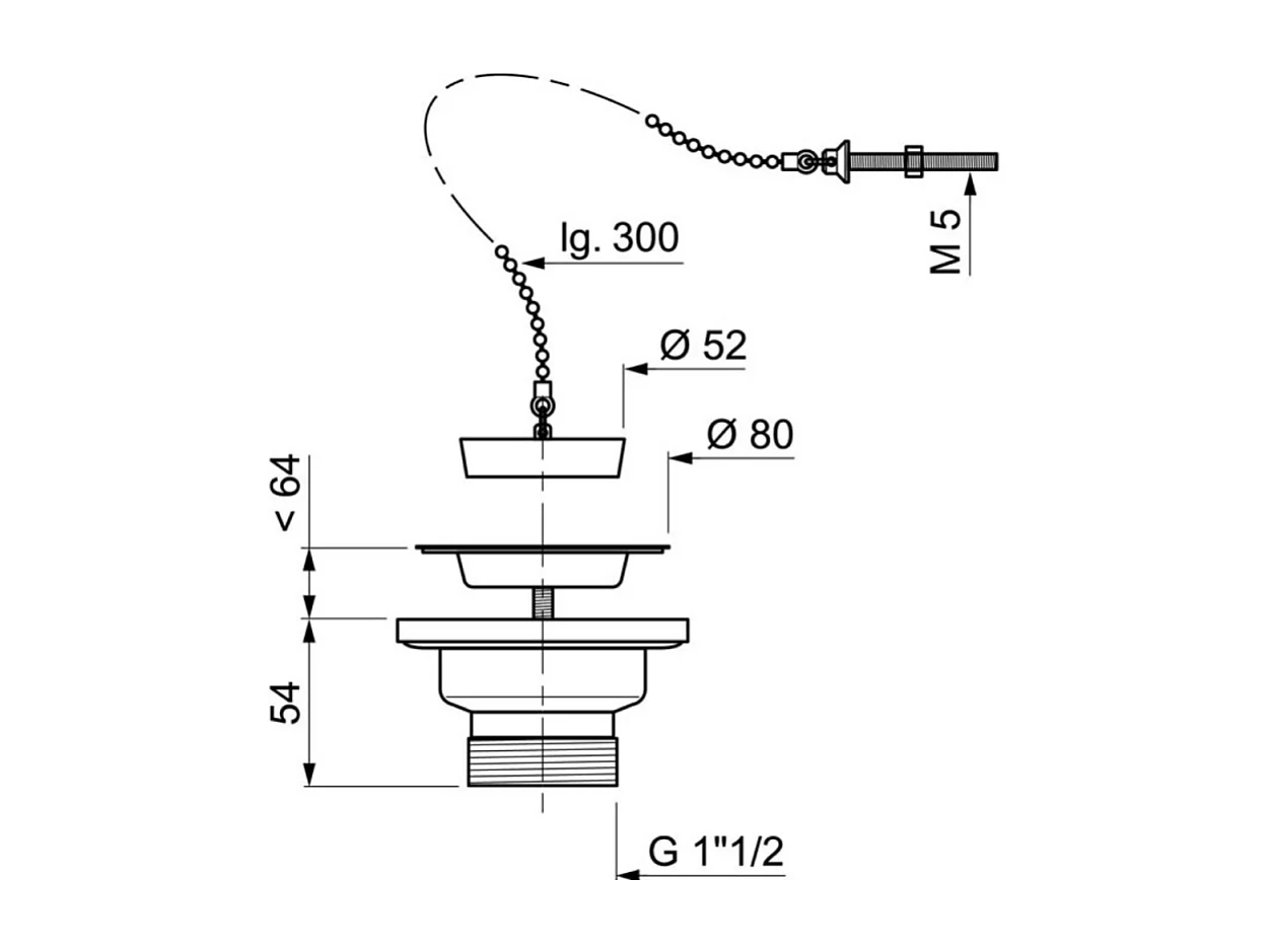 Bonde à bouchon pour évier 1 bac WIRQUIN  D60 sans trop-plein grille inox