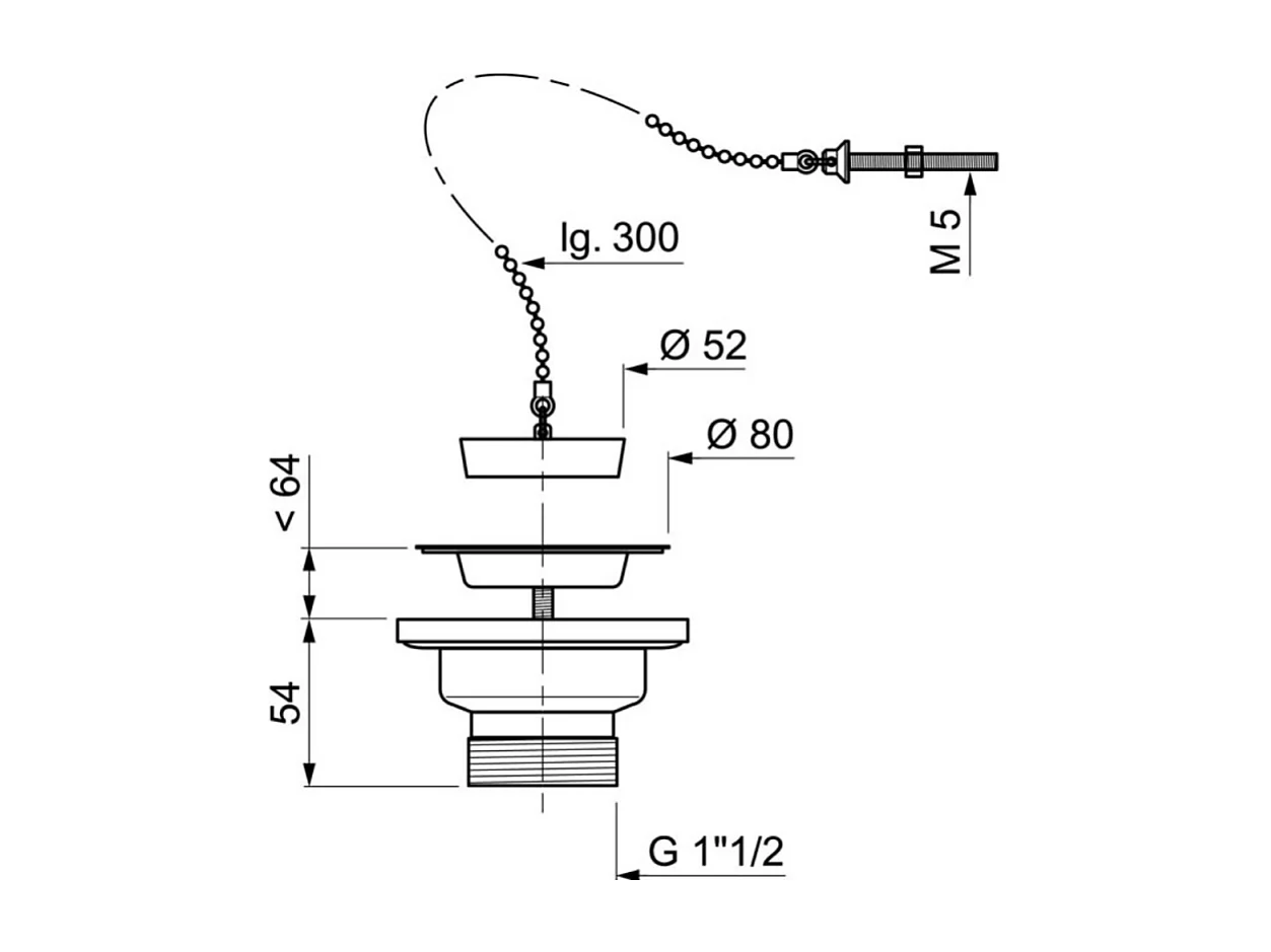 Bonde à bouchon pour évier 1 bac WIRQUIN  D60 sans trop-plein grille inox