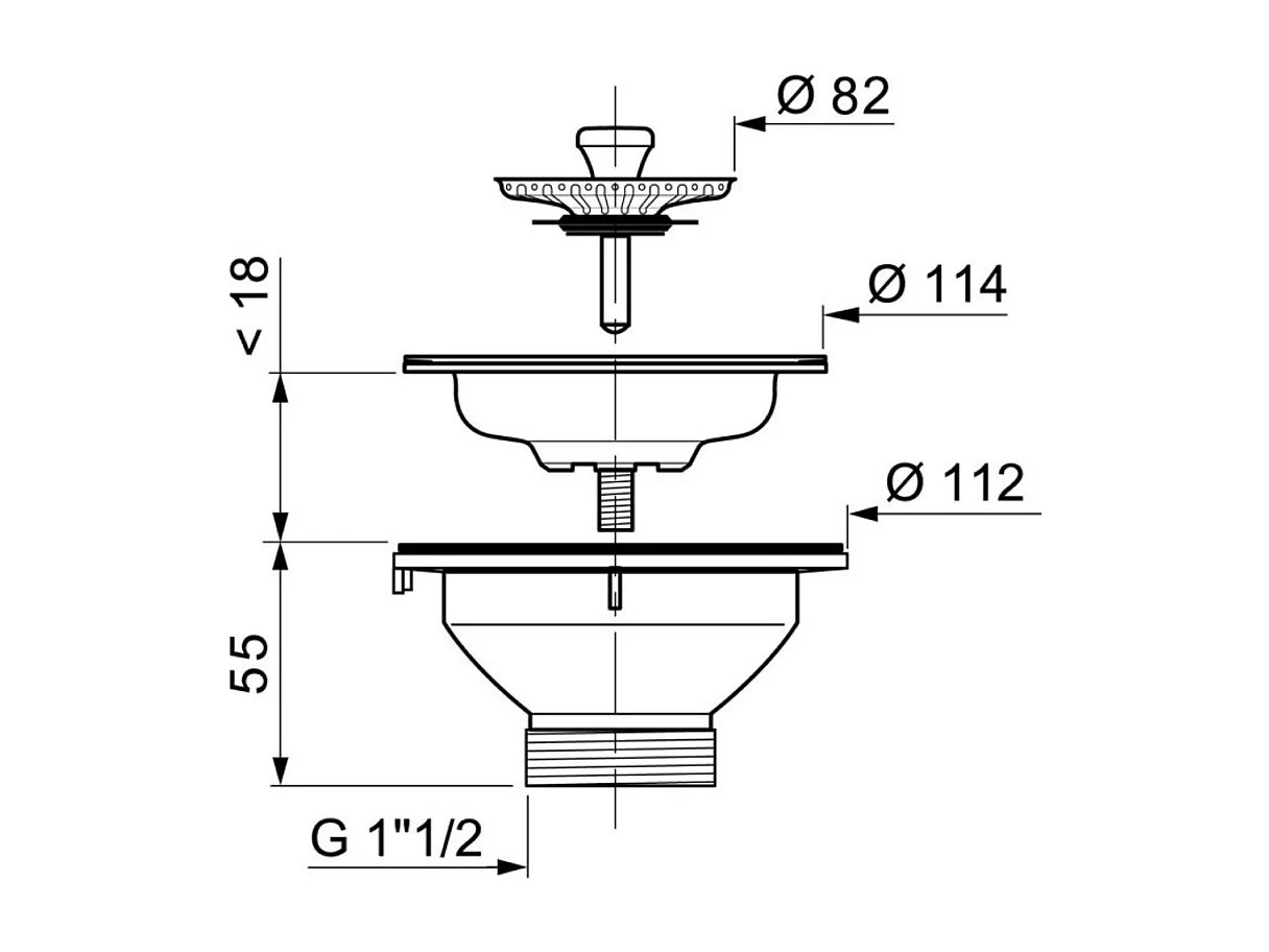 Bonde à panier pour évier 1 bac WIRQUIN D90 inox sans trop-plein