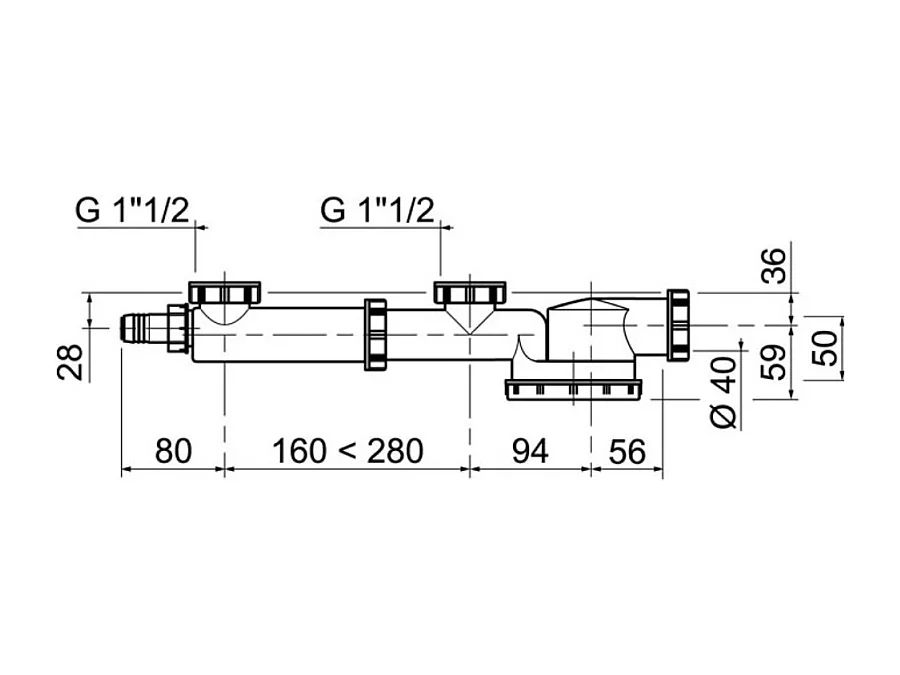 Tubulure de raccordement WIRQUIN Espace avec siphon extraplat intégré pour évier 2 bacs