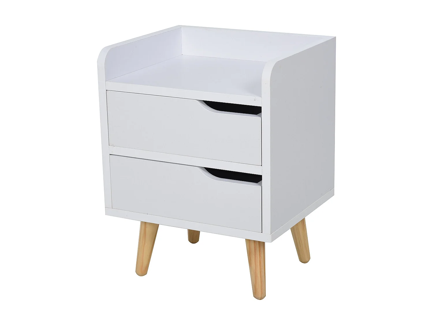 EasyComfort Comodino da Camera da Letto Salvaspazio, Moderno Comodino con 2 Cassetti, Design Semplice, Legno Bianco, Piedini in Legno di Pino, 33 x 2