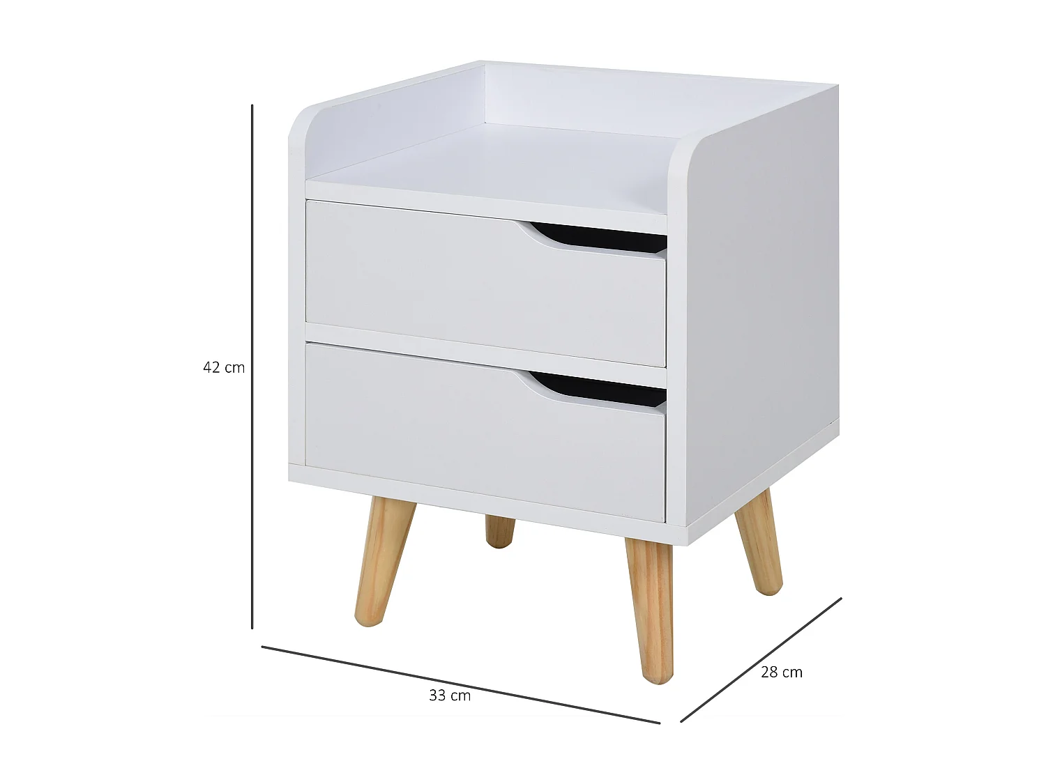 EasyComfort Comodino da Camera da Letto Salvaspazio, Moderno Comodino con 2 Cassetti, Design Semplice, Legno Bianco, Piedini in Legno di Pino, 33 x 2