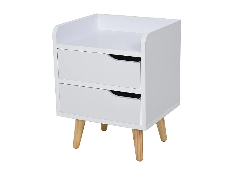 EasyComfort Comodino da Camera da Letto Salvaspazio, Moderno Comodino con 2 Cassetti, Design Semplice, Legno Bianco, Piedini in Legno di Pino, 33 x 2