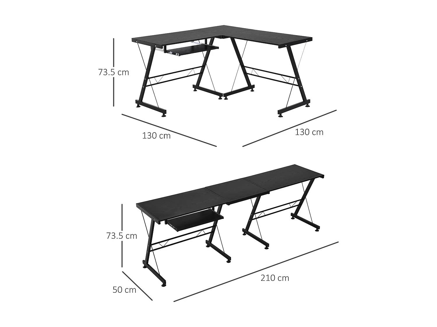 Easycomfort Scrivania Angolare Moderna Nera Dritta Postazione Da Lavoro Per Computer Con Vano Tastiera Mdf, Metallo A Forma Di L: 130l X 130p X 73.5a