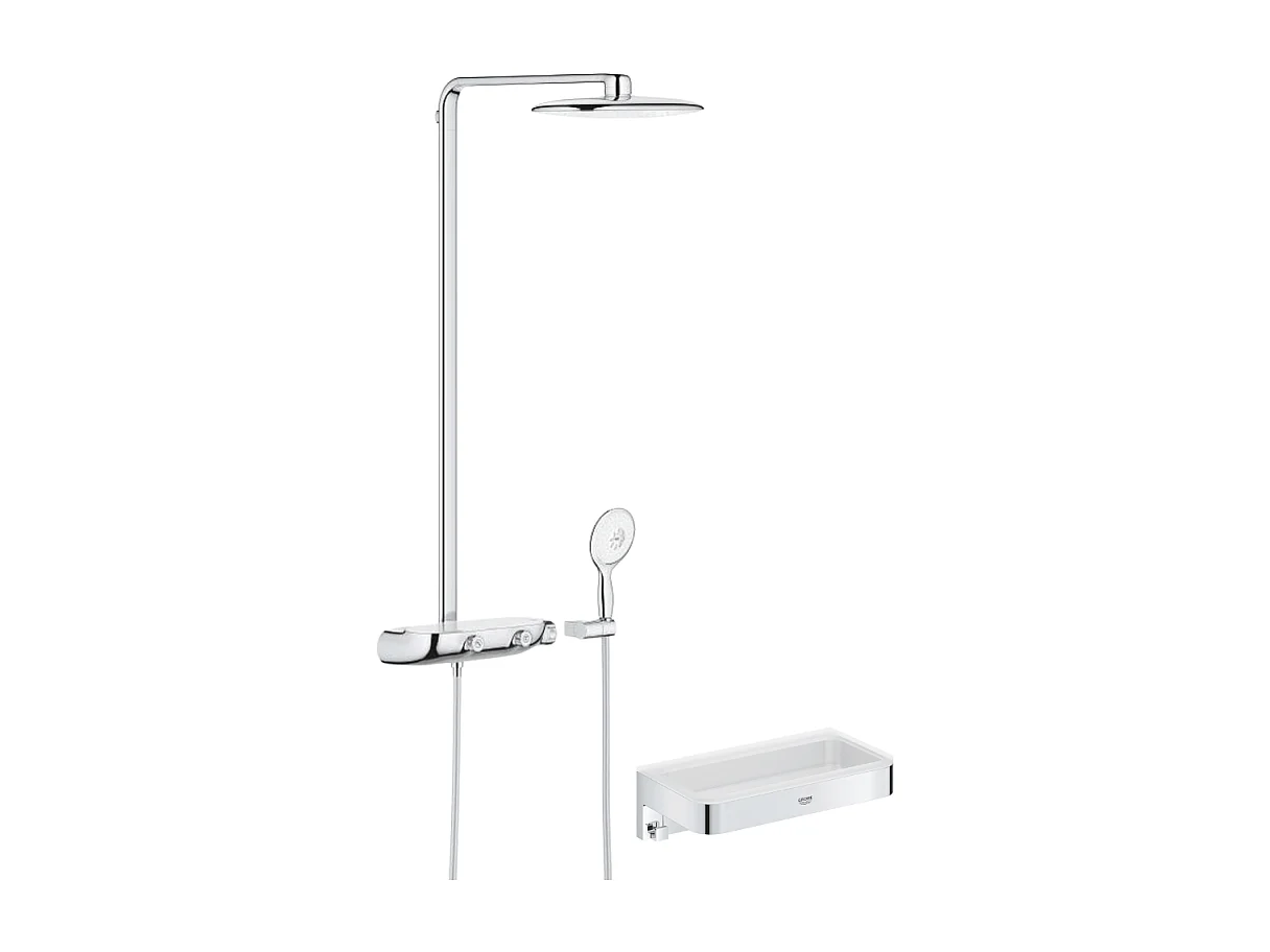 Colonne de douche thermostatique GROHE Rainshower System SmartControl Mono 360 Blanc/chromé + Panier douche Start Cube