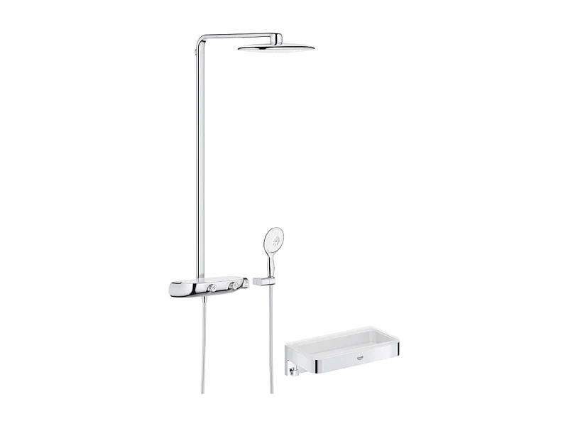 Colonne de douche thermostatique GROHE Rainshower System SmartControl Mono 360 Blanc/chromé + Panier douche Start Cube