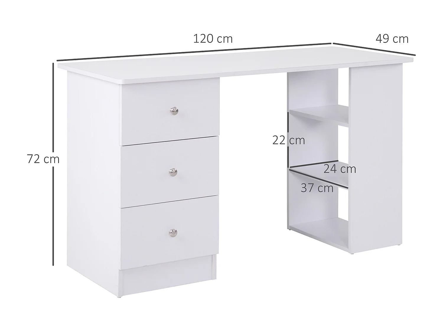 Easycomfort Scrivania Porta Pc Per Camera E Ufficio Con Cassettiera E Ripiani Portaoggetti In Legno 120x49x72cm Bianco