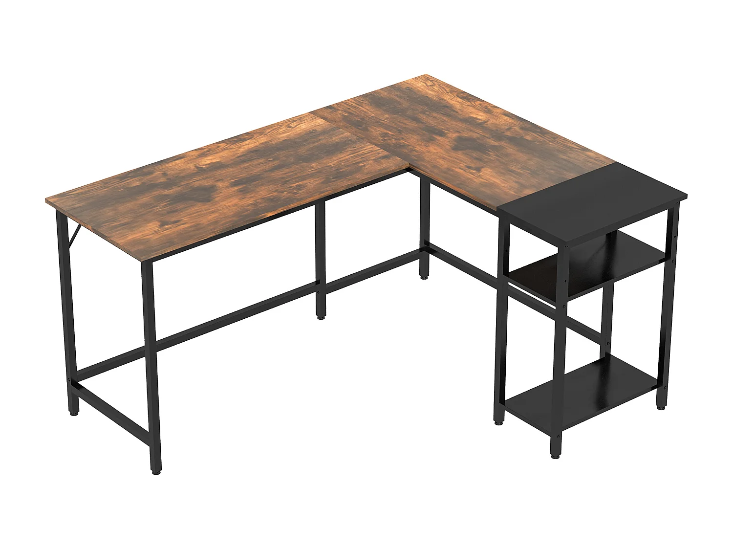 Easycomfort Scrivania Angolare In Stile Industriale Con Ripiano Laterale, In Legno E Metallo Nero, 150x120x75cm